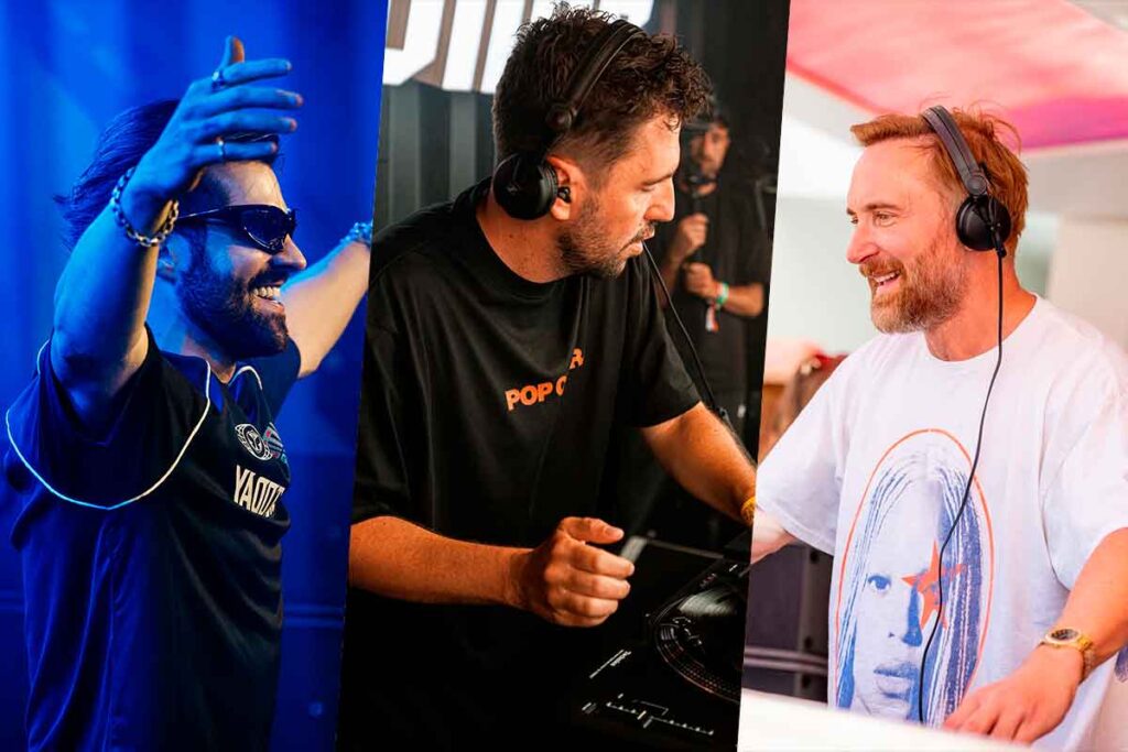 Alok, Dimitri Vegas e David Guetta se apresentando.