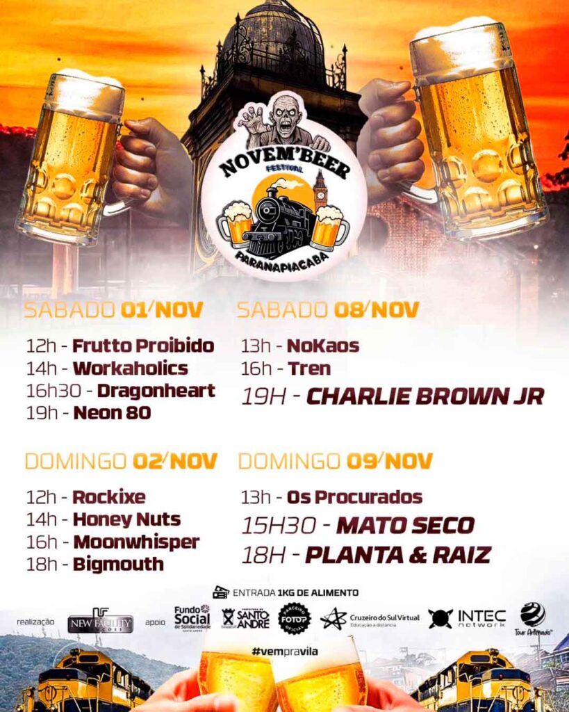 Programação por dia do festival novembeer halloween paranaiacaba